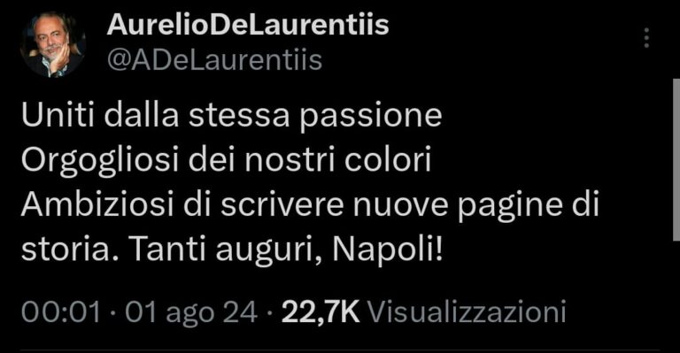 Il Napoli compie 98 anni: l’augurio di De Laurentiis