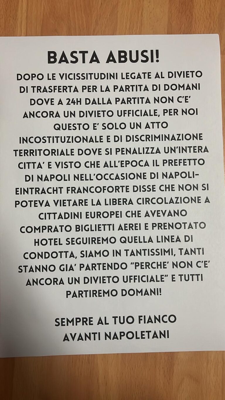 Tifosi del Napoli sfidano il caos: “Partiamo comunque per Torino, basta abusi!”