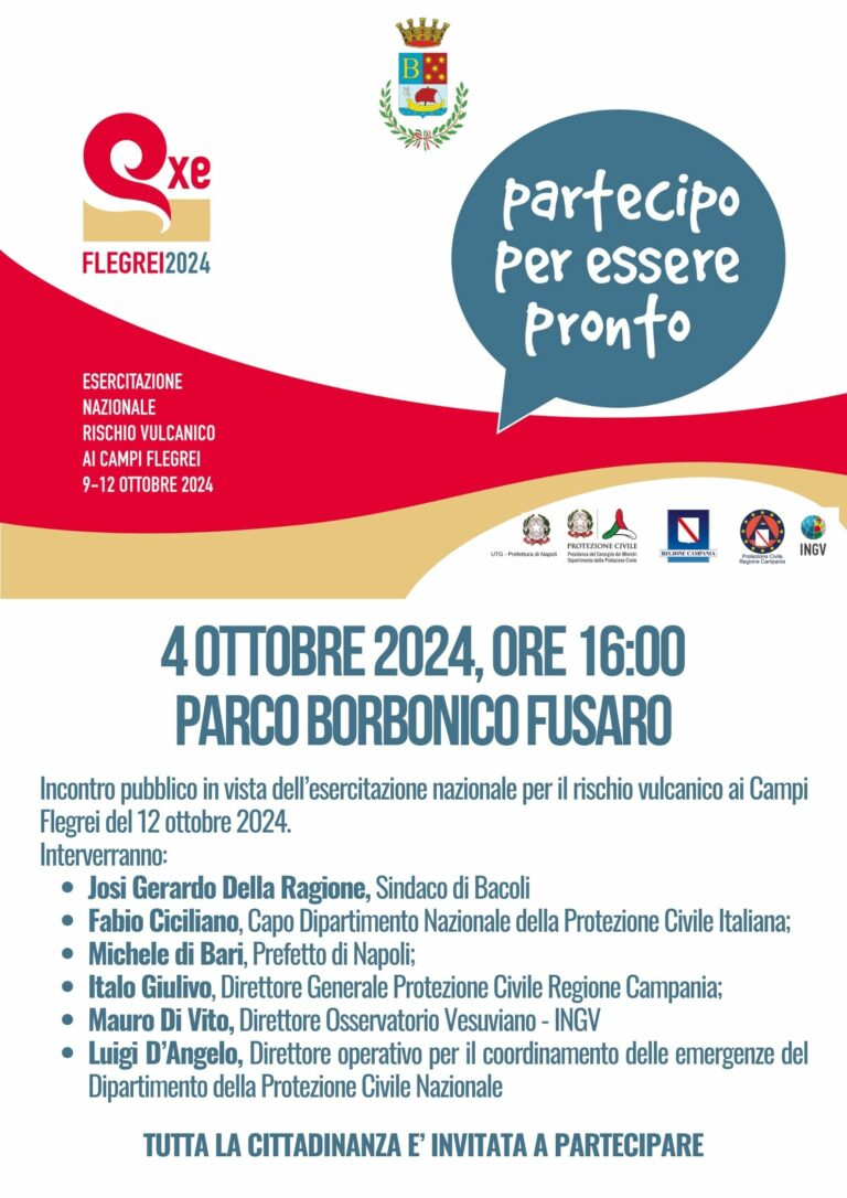 Esercitazione Nazionale di Protezione Civile nei Campi Flegrei: incontro pubblico venerdì 4 ottobre al Fusaro