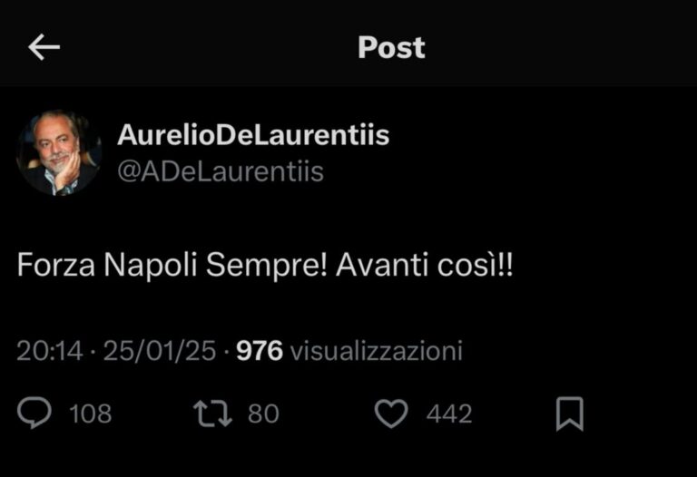 De Laurentiis carica la squadra dopo Napoli-Juventus: “Avanti così!”