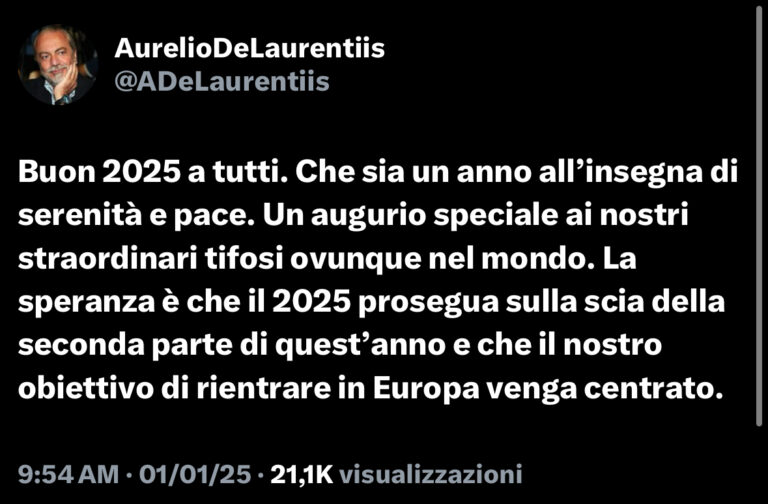 ADL su X: “Felice 2025 a tutti. Che si torni in Europa”