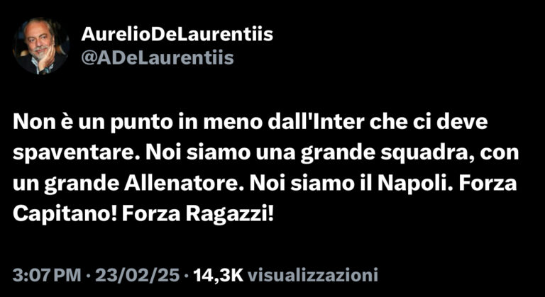 De Laurentiis sprona il Napoli dopo la sconfitta a Como